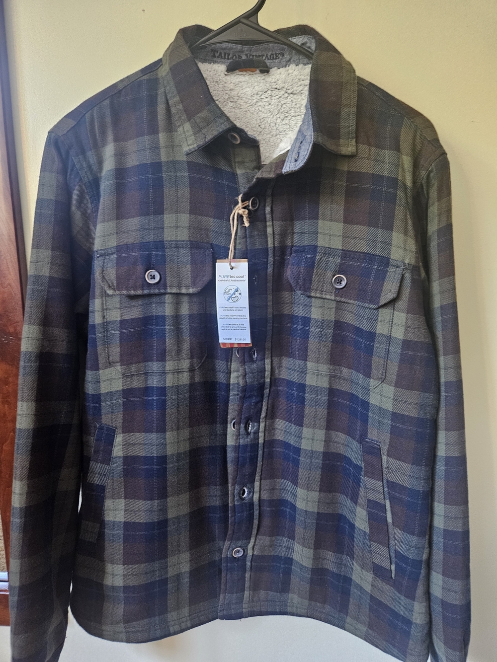 Men's Tailor Vintage Olive/Navy/Brown Plaid Sherpa-Lined Jacket